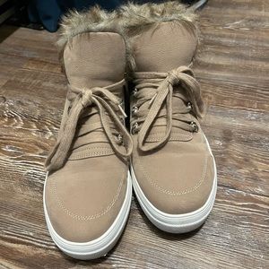 Tan furry boots